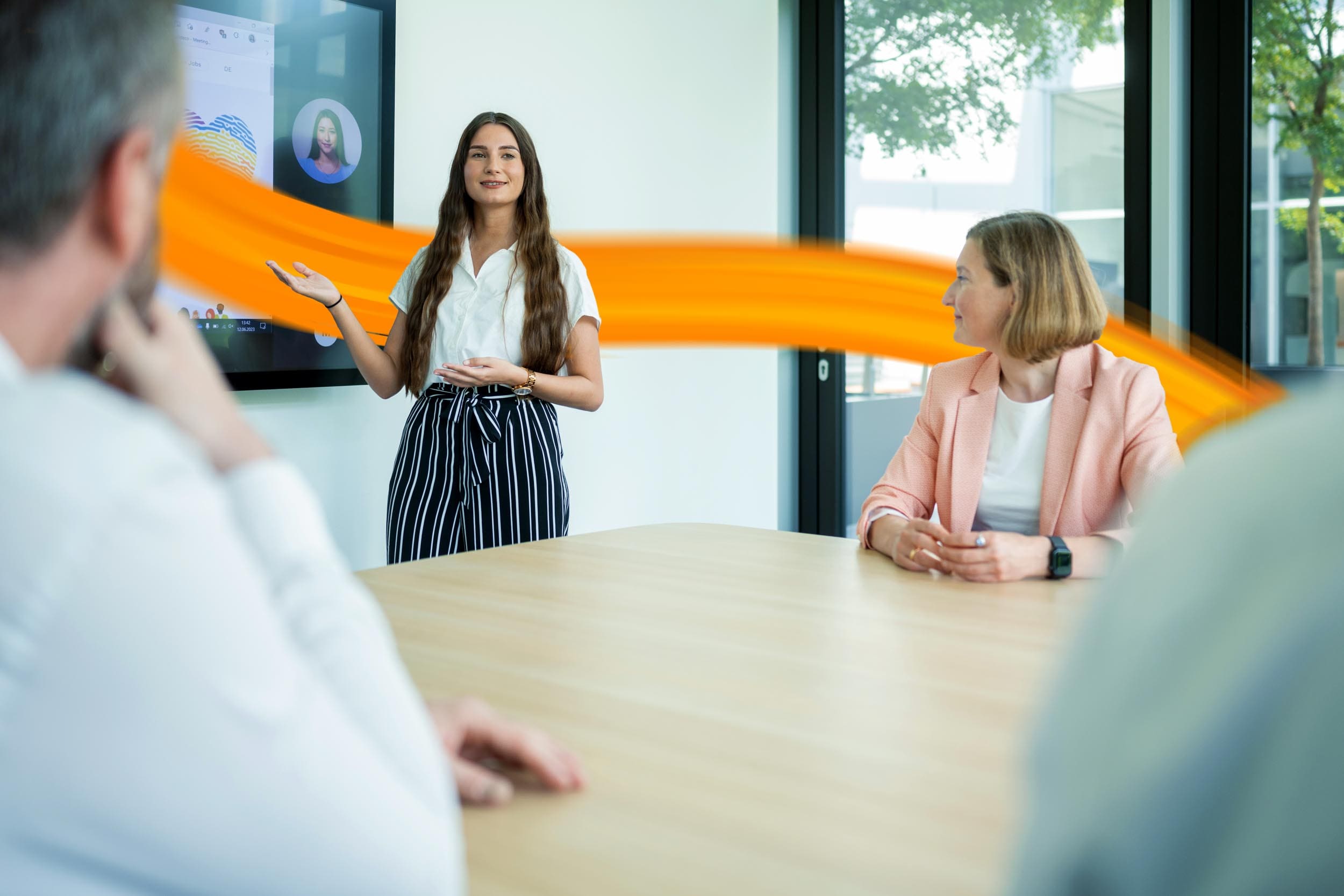 Young woman gives a presentation