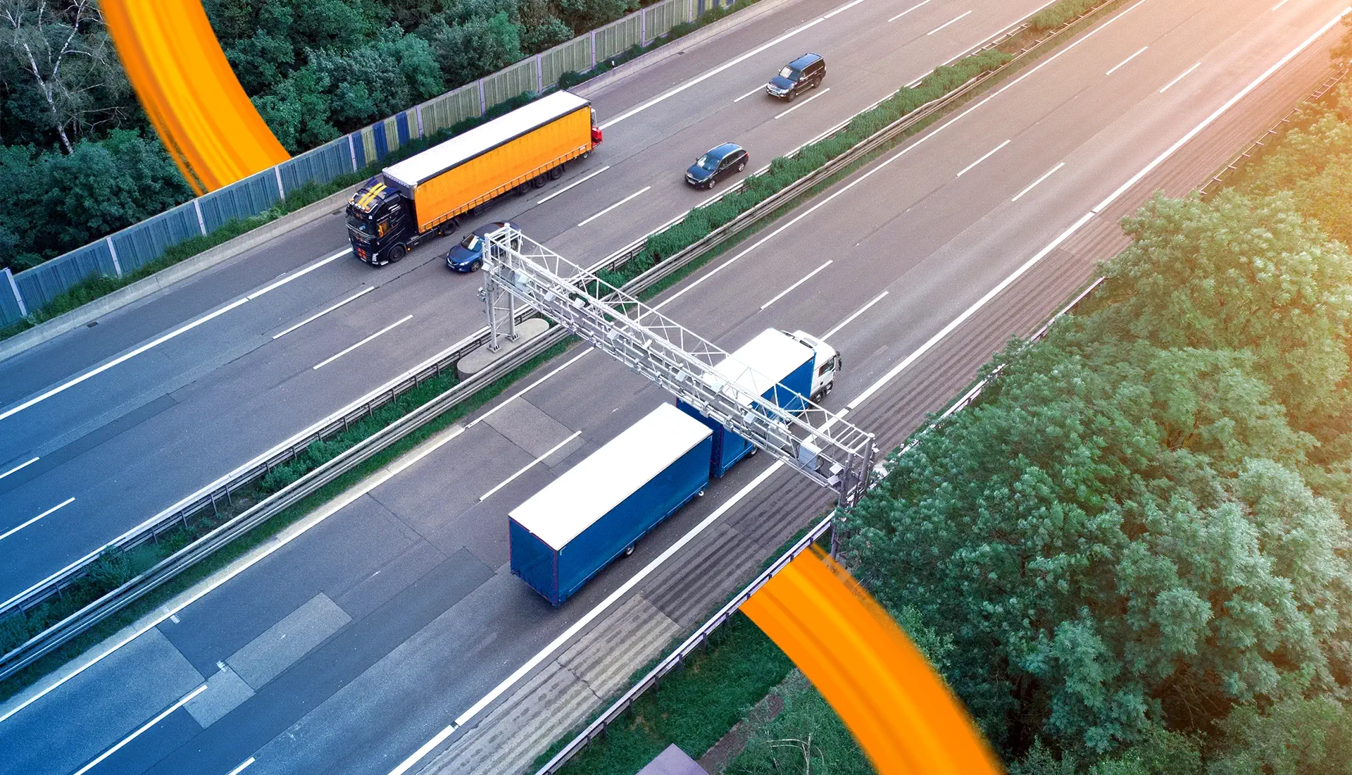 trucks driving on street - view from above