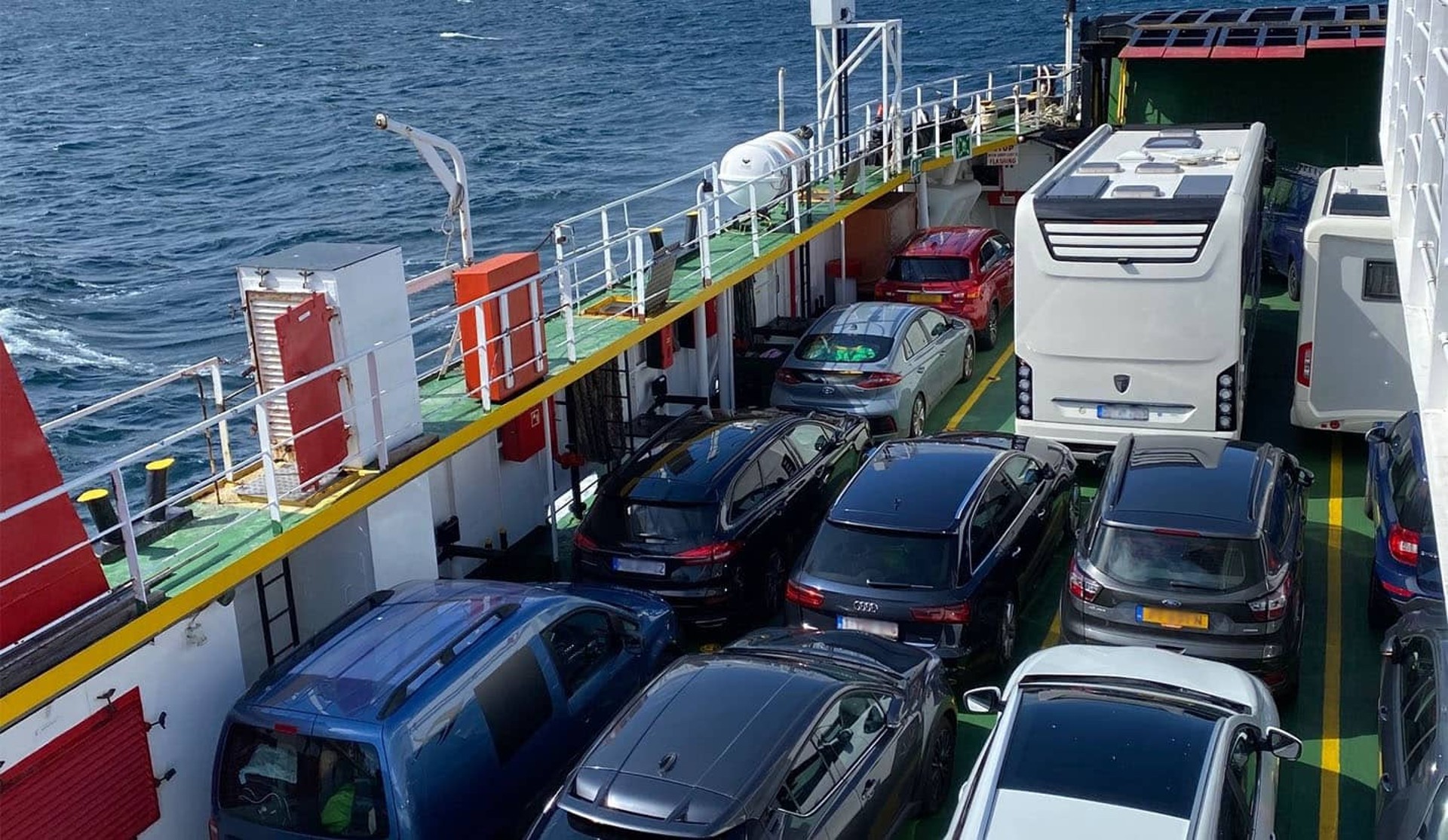 Camper on a ferry.