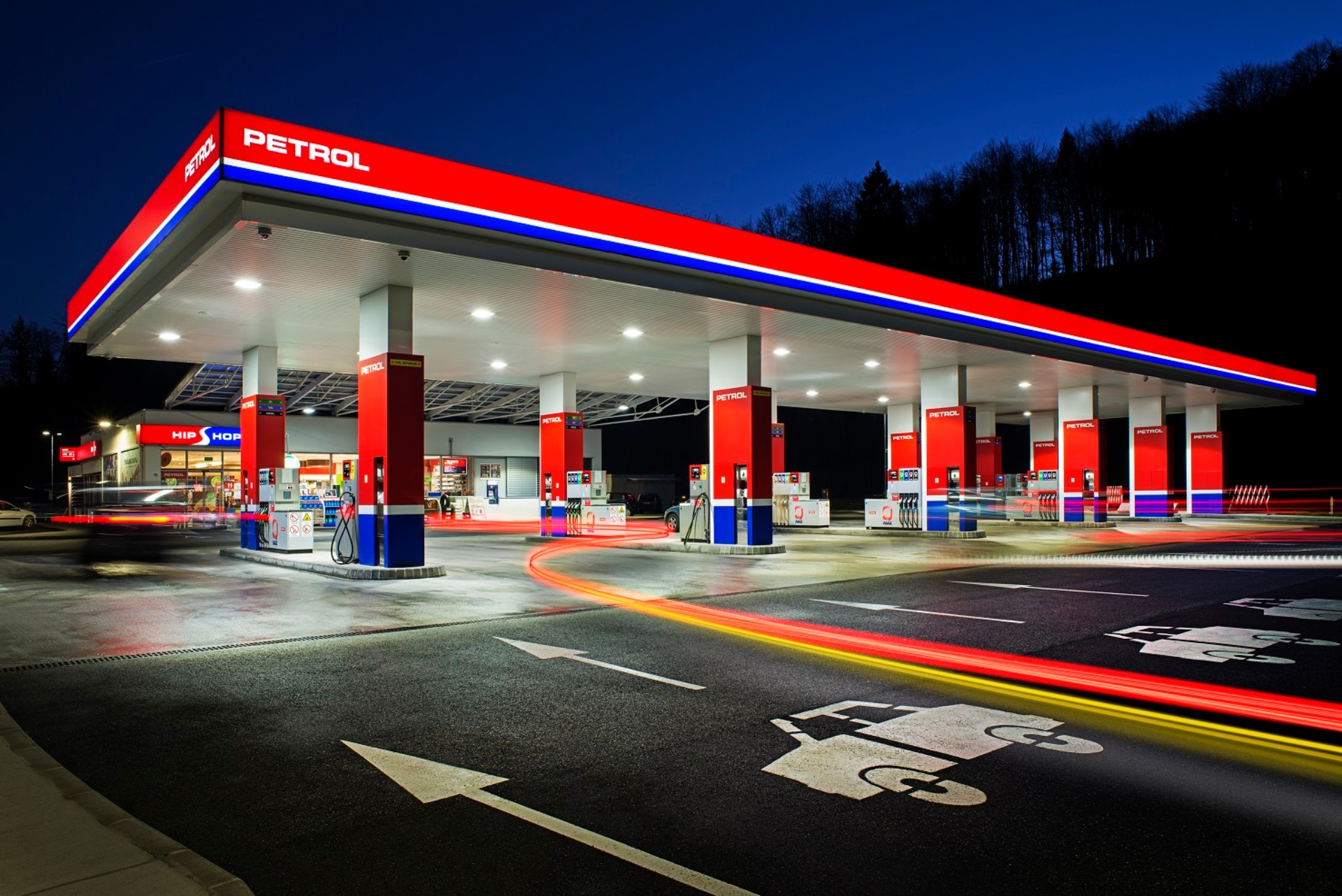 Petrol fuel service station at night Petrol fuel service station at night