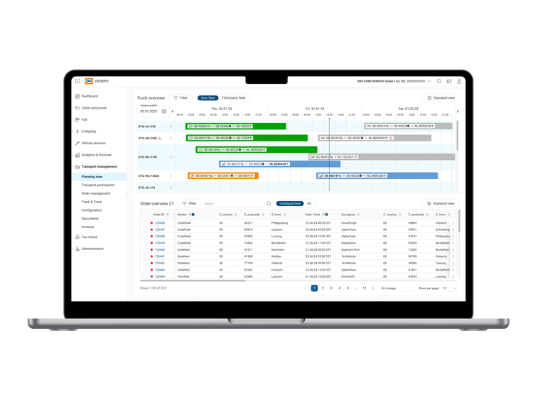 DKV Transport Management Software Planification des ressources pour ordinateurs portables