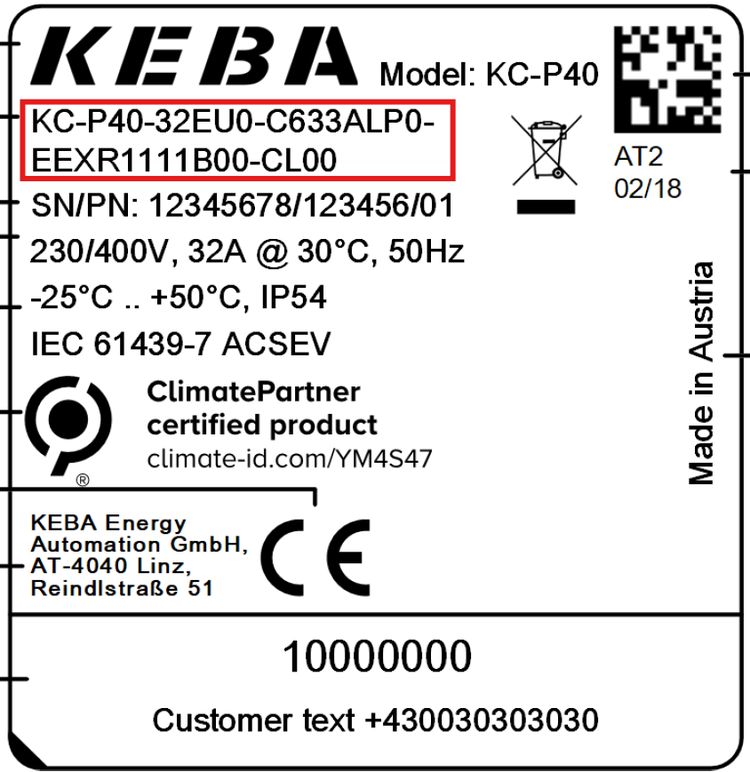 KEBA Typenschild AC