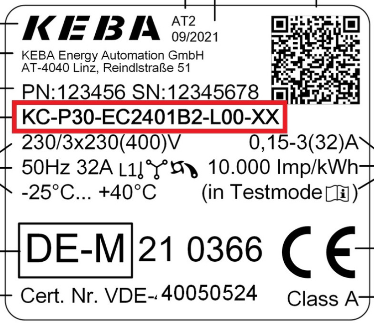 KEBA Typenschild AC