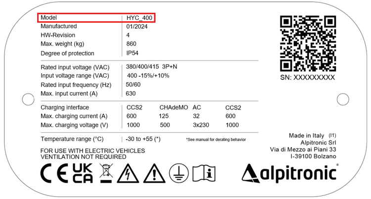 Alpitronic Typenschild