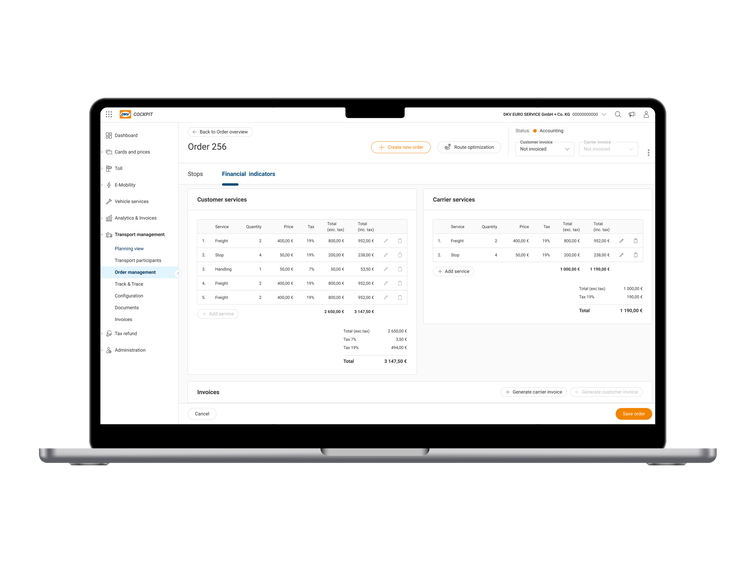 DKV Transport Management Software Laptop Route