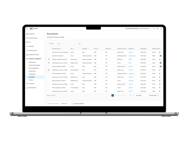 DKV Transport Management Software Laptop Route
