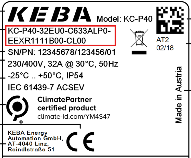 KEBA Typenschild AC