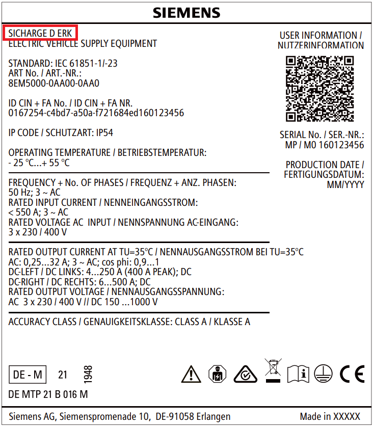 Siemens Typenschild DC