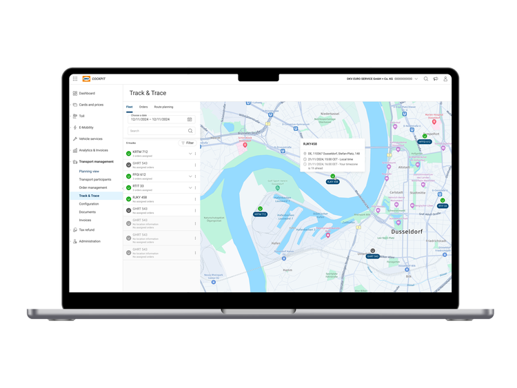 DKV Transport Management Software Laptop Route