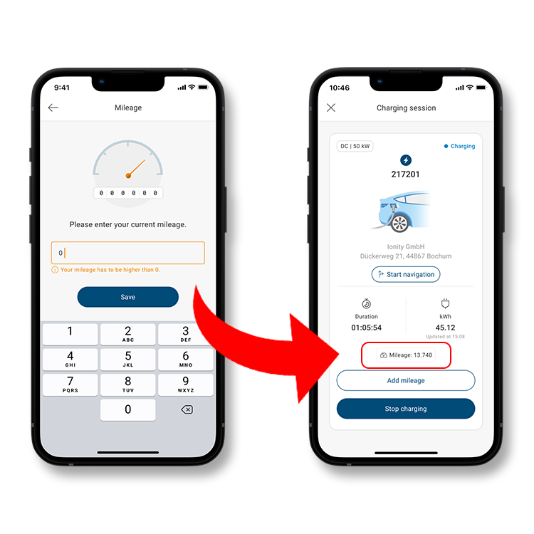 Mileage DKV Mobility App Ridos rodmenų registravimas