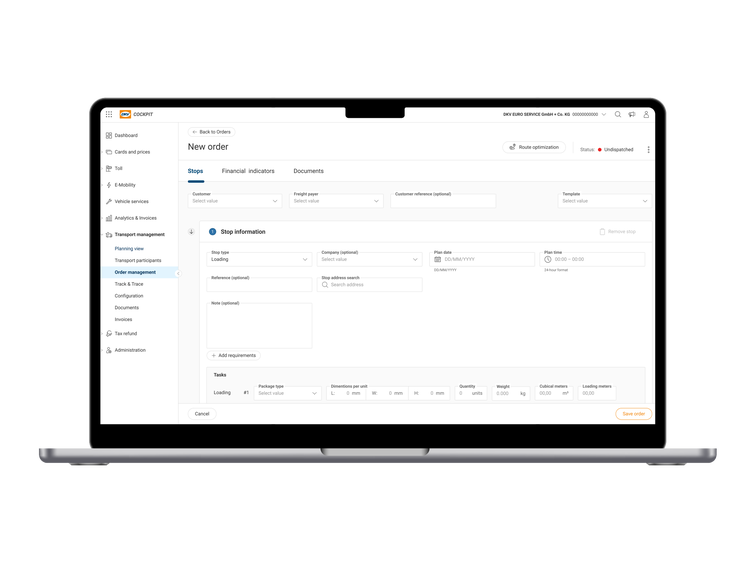 DKV Transport Management Software Planificare resurse laptop