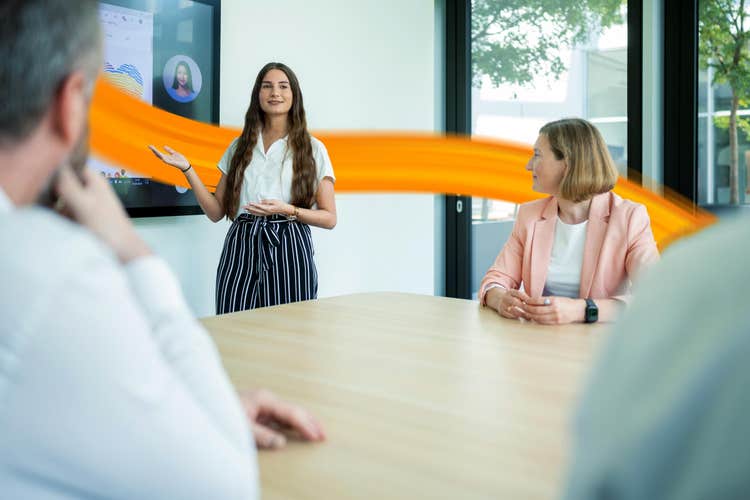 Young woman gives a presentation