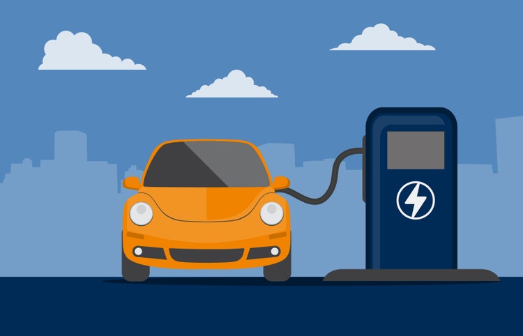A graphic showing a vehicle next to a charging point